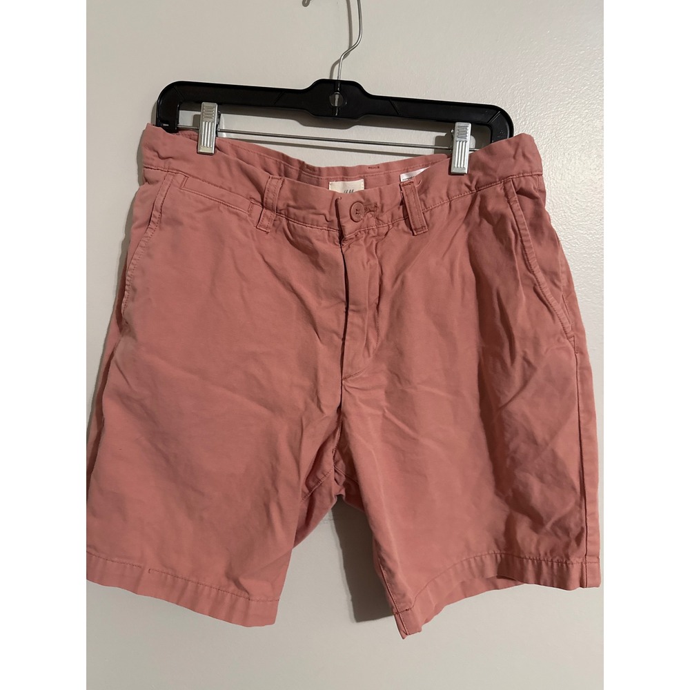HM LOGG Mens Chino Shorts Size 33 Salmon Pink Coral Cotton Twill Flat Front